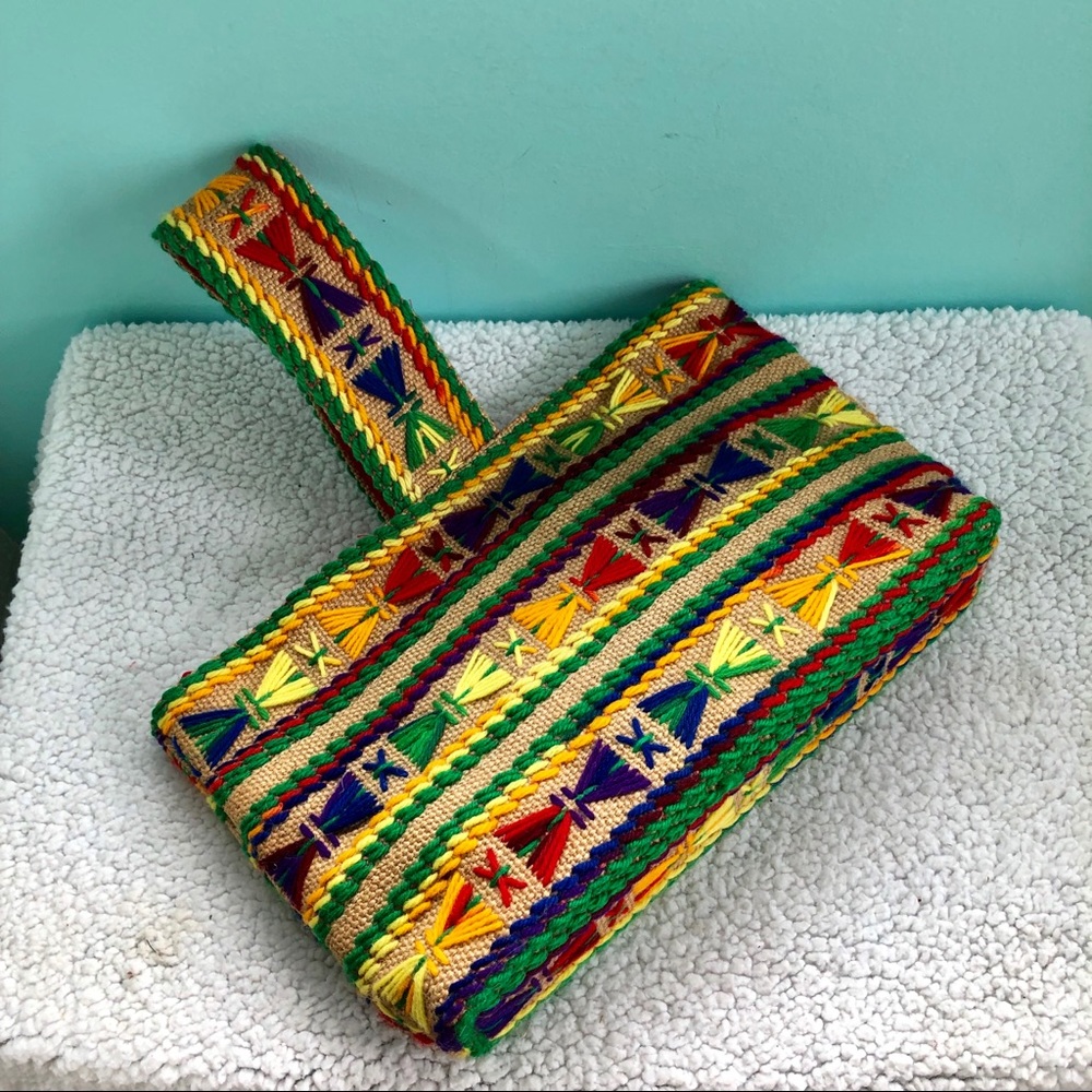 Vintage Lined Burlap & Yarn Tote Bag